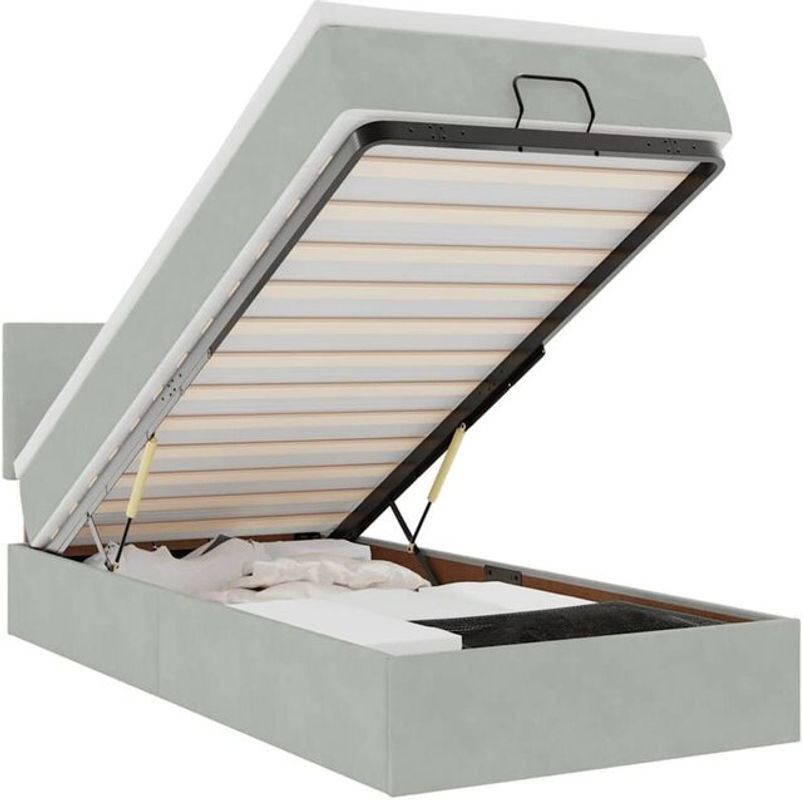 Vidaxl Ottoman Polsterbett mit Matratze aus Samt in Grau, B/T/H: 80 x 200 x 88 cm - Bild 1