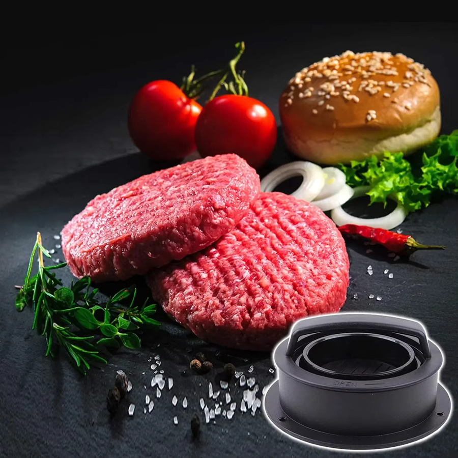 Runde Burger Presse aus Kunststoff in Schwarz für DIY Hamburger und Fleisch-Patties - Bild 2