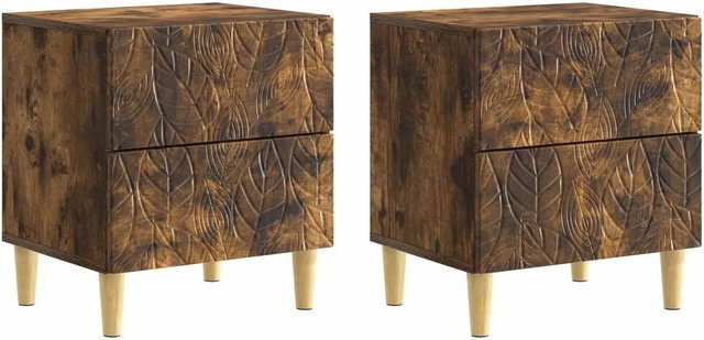 vidaXL Nachttisch Set 2 Stück aus Eukalyptus und Holzwerkstoff in Geräucherte Eiche, modern, B/T/H: 43 x 34,5 x 48 cm - Bild 1