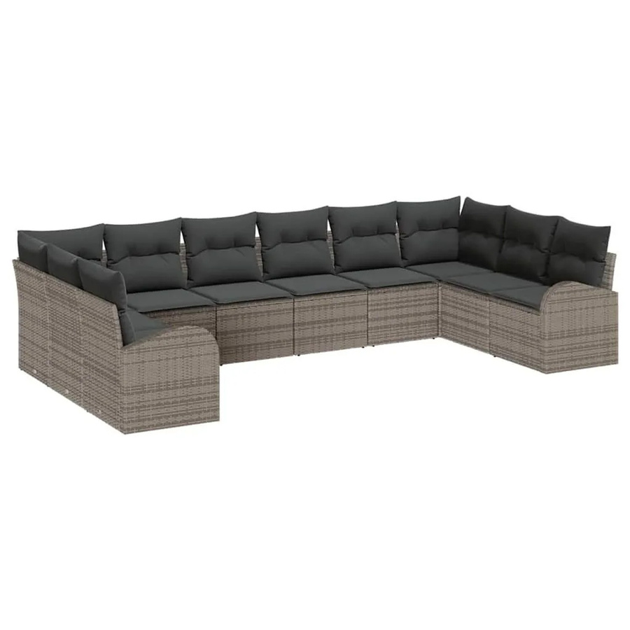 vidaXL 10-teiliges Poly-Rattan Sofa Set in U-Form mit Kissen und integriertem Stauraum, Grau - Bild 2