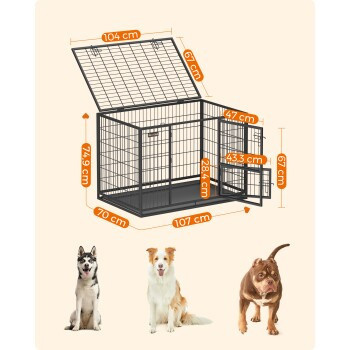 FEANDREA Hundekäfig L-XXXL hochbelastbar, Schwarz, B: 107 cm, T: 70 cm, H: 75 cm - Bild 2