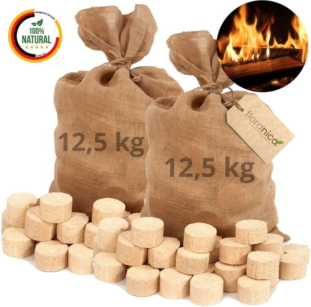Pemicont Holzbriketts aus Kiefer und Lärche, 2 x 12,5 kg im Jutesack, raucharme Rundholzbriketts mit hohem Brennwert - Bild 1