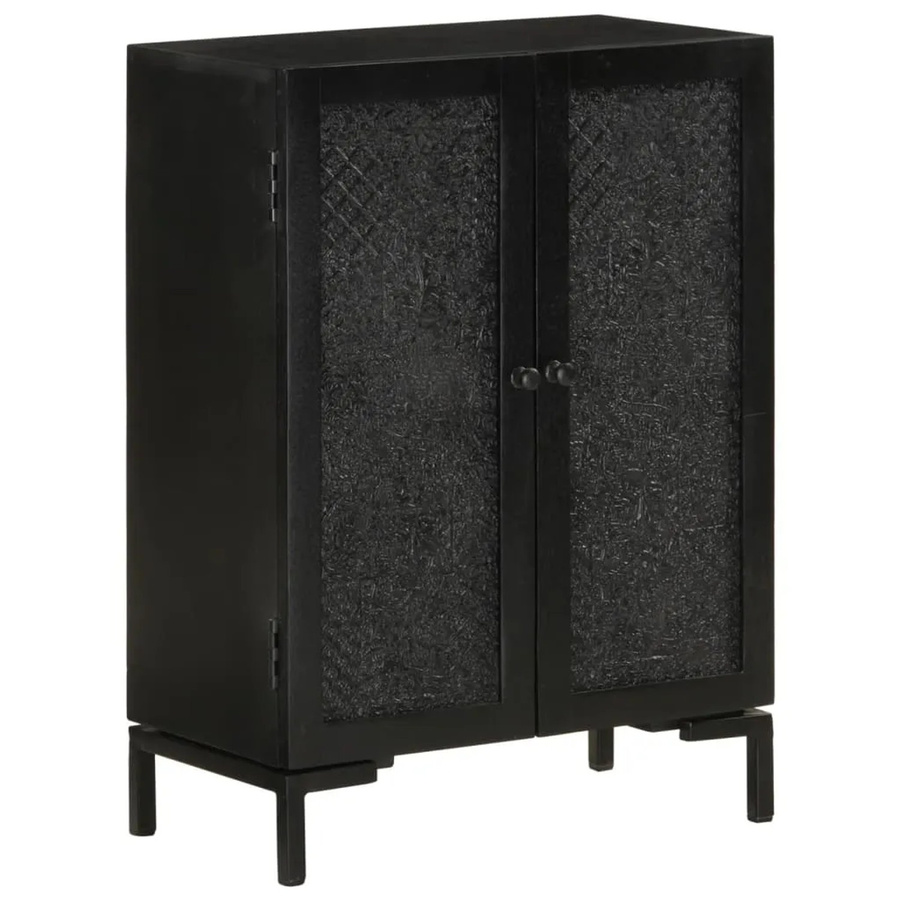 vidaXL Sideboard Schwarz aus Massivholz Mango und Eisen mit geschnitzten Mustern B/T/H: 55 x 30 x 77 cm - Bild 2