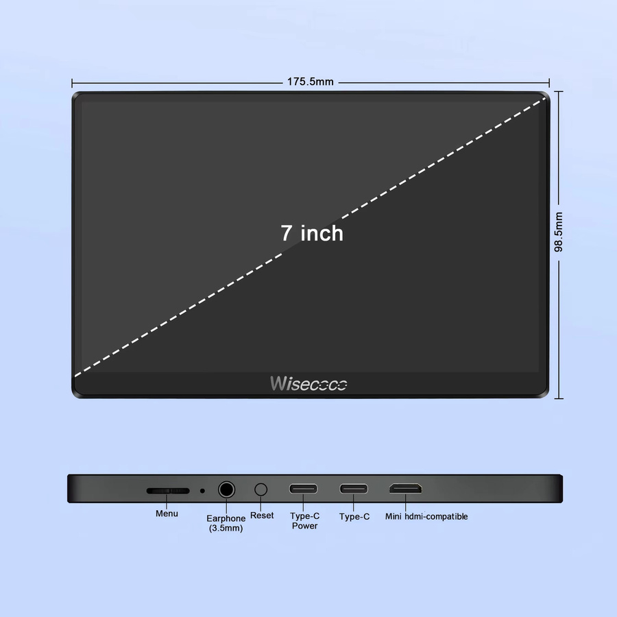 Wisecoco Tragbarer 7 Zoll Monitor mit 120 Hz Touchscreen, Full HD 1080P IPS LCD-Display, USB-C, Schwarz - Bild 3