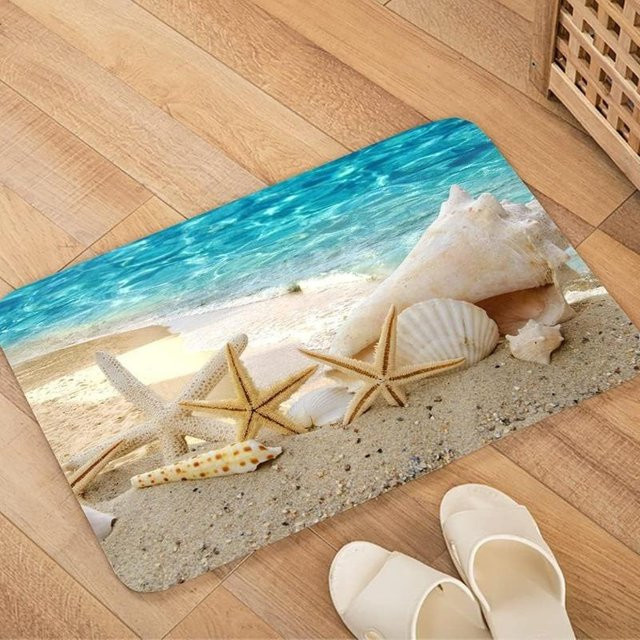 PipiCub Fußmatte Ozean Strand Design mit Seestern und Muschel in Blau, B/B: 40 x 60 cm - Bild 1