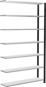 Schulte Anbauregal Büro-Steckregal MULTIplus85 mit 7 Fachböden und Kreuzstrebe, schwarz/RAL 7035 lichtgrau, B/T/H: 230 x 130 x 30 cm