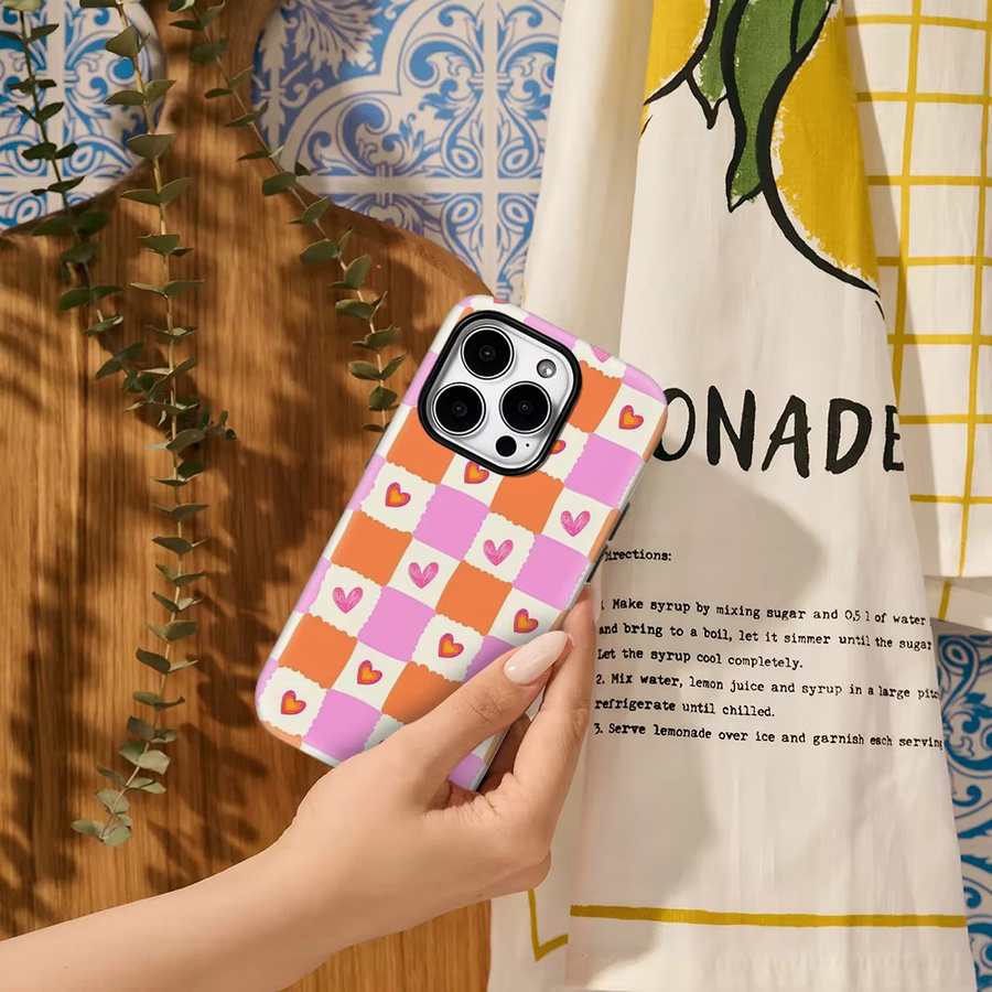 Potdemiel Handyhülle Halloween Herz Plaid für iPhone 15 14 13 12 11 Pro Max Plus XS XR X in Multicolour mit doppelschichtiger Rückseite - Bild 3