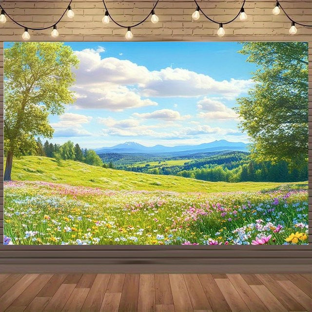 VIKAMA Fotografie-Hintergrundtuch Frühlingsblumenmeer in Mehrfarbig für Hochzeiten, Osterfeiern und Dekorationen - Bild 1