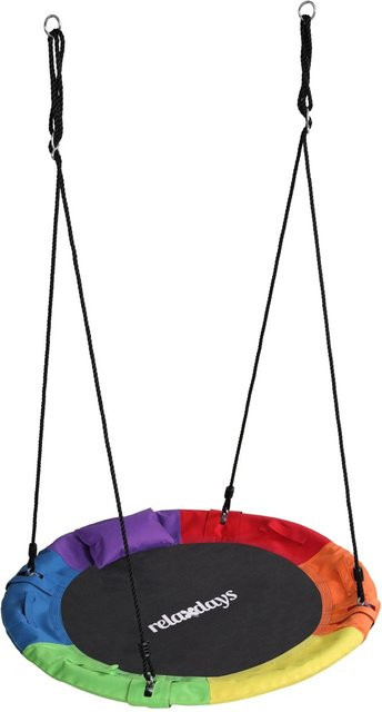 Relaxdays Nestschaukel aus Stahl und Oxford-Stoff in Bunt mit Kissen und Griffen, Durchmesser: 100 cm - Bild 1