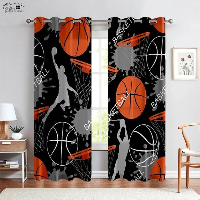 2-teiliges Set dekorative Vorhänge mit Basketball-Motiv in Multicolour, Polyesterfaser, B: 50 cm, H: 130 cm - Bild 1