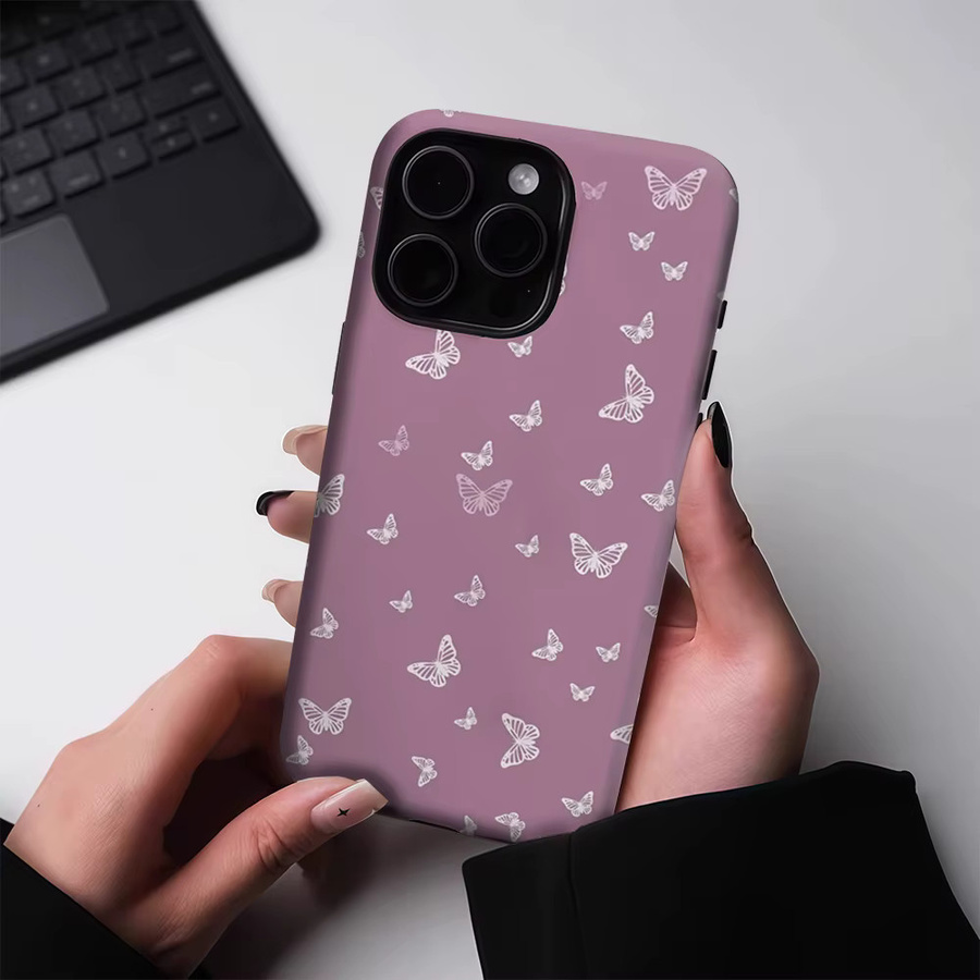 Potdemiel Handyhülle mit lila Line-Art Schmetterling Design für iPhone 17 16 15 14 13 Pro Max Plus, robuste doppelschichtige Hülle mit Magnetfunktion - Bild 3