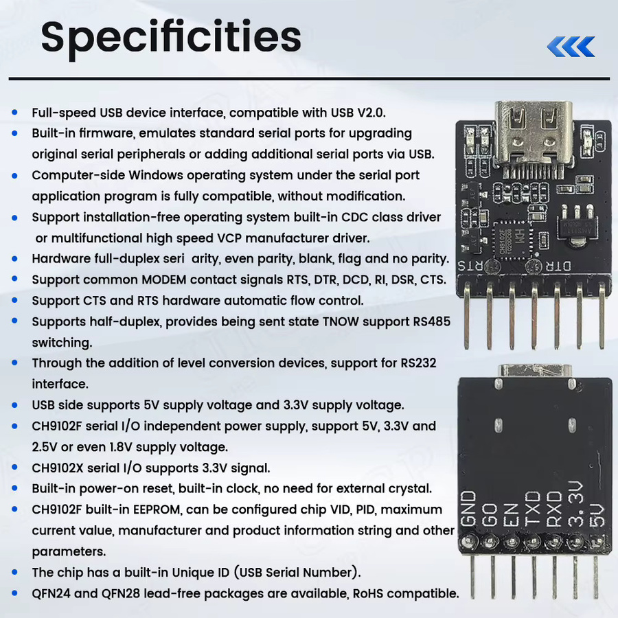 CH9102F Downloader Modul für ESP32 MINI mit USB-C zu UART RS232 RS485 Serial Port in Schwarz - Bild 4