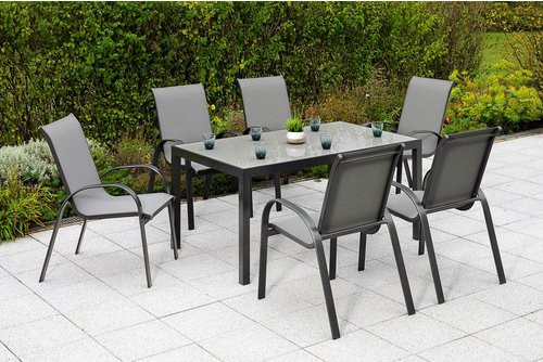 Merxx Gartenmöbelset Amalfi 7-teilig mit 6 Stapelsesseln und Tisch in Graphit-Grau, Tisch B: 150 cm, T: 90 cm - Bild 1