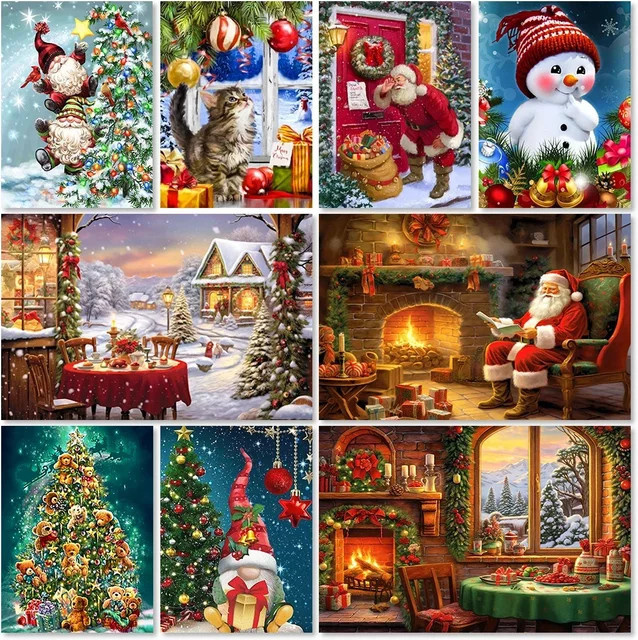 QIZITENG 5D DIY Diamantmalerei Cartoon Weihnachtsmann und Schneemann Mosaik Stickerei Set in Mehrfarbig, Breite: 40 cm, Höhe: 30 cm - Bild 1