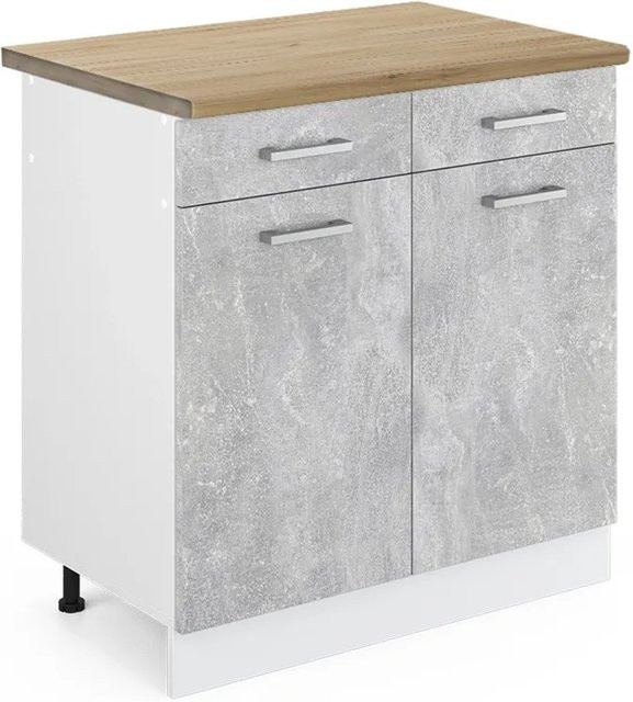 Vicco R-Line Küchenunterschrank mit Schubladen und Türen in Beton-Optik und Weiß, B/T/H: 80 x 60 x 81,6 cm - Bild 1