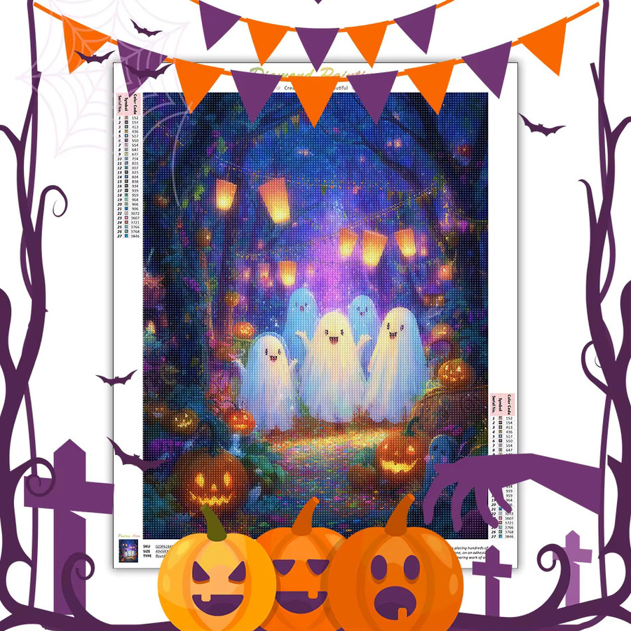 RUOPOTY 5D Diamantmalerei Wald Geist Familie Halloween Mosaik Stickerei Set mit runden Steinen in Multicolour - Bild 2