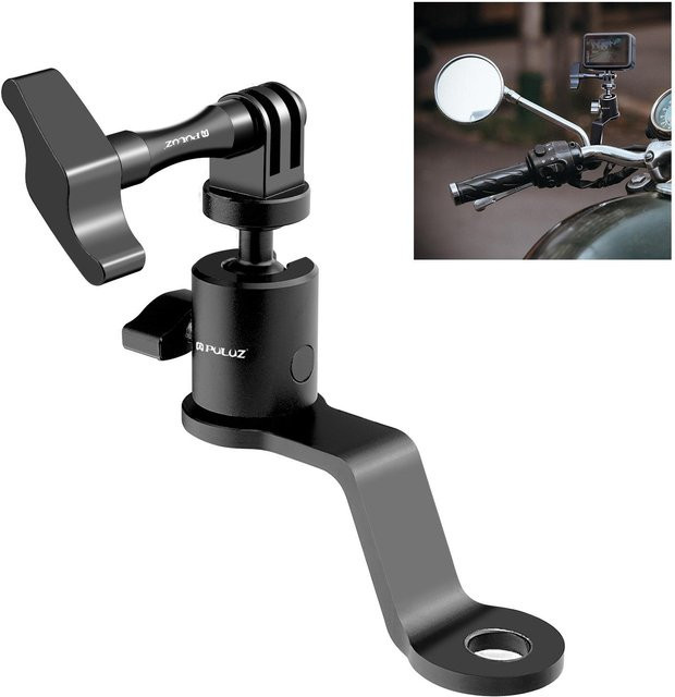 PULUZ Motorrad-Rückspiegelhalterung aus Aluminiumlegierung in Schwarz für GoPro Hero13 Black, DJI Osmo Action 5 Pro und Insta360 - Bild 1