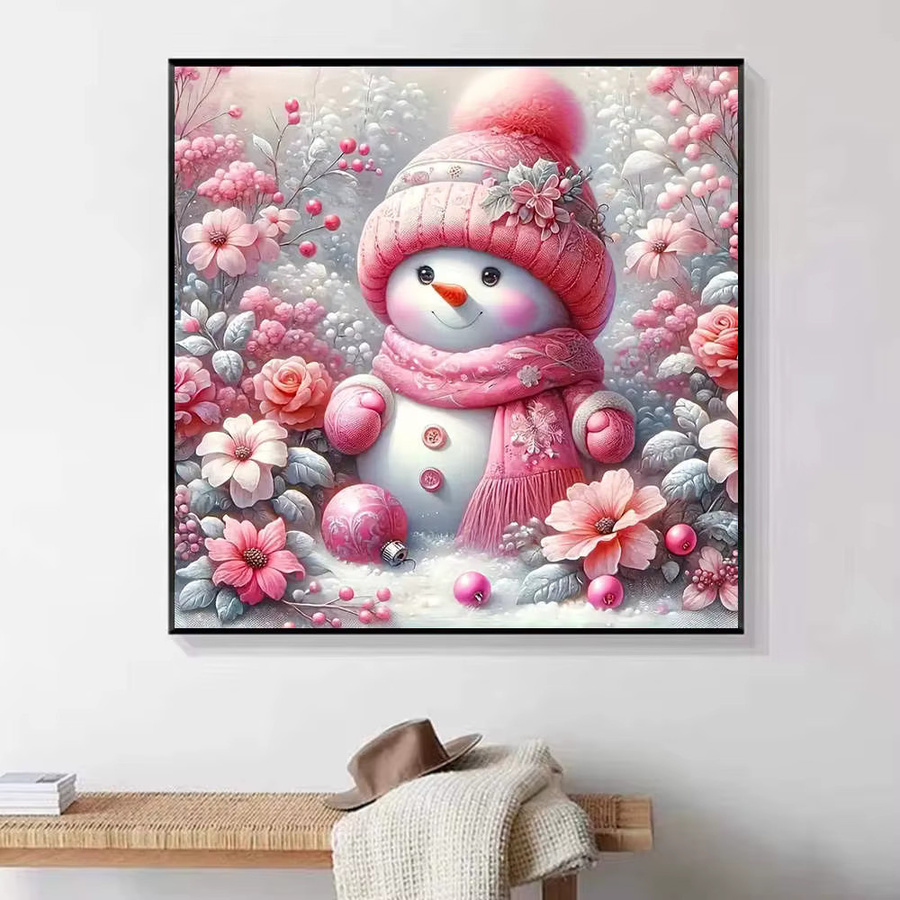 HUACAN DIY Diamantmalerei Set Schneemann Winter Szene mit floralen Elementen, 5D Mosaik Bild in Multicolor, Vollbohrer mit Full Round Steinen - Bild 3