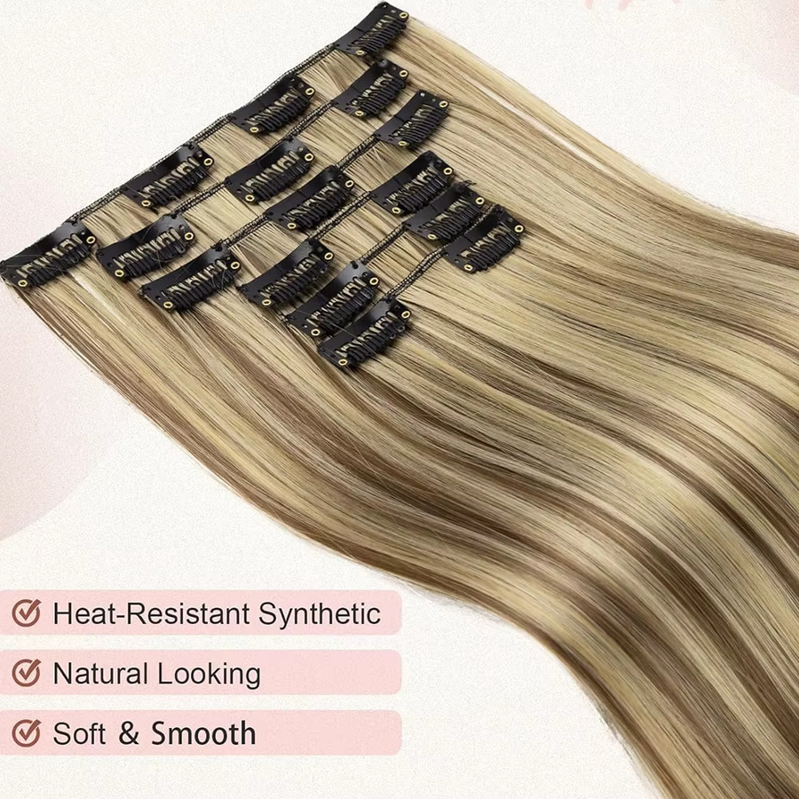 DinDong Clip-in-Haarverlängerungen, 24 Zoll, 6 Stück, synthetisch, gerade, Damen - Bild 2