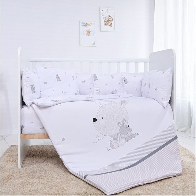 Lorelli Babybettwäsche-Set 5-teilig in Grau und Weiß mit Decke und Nestchen - Bild 1