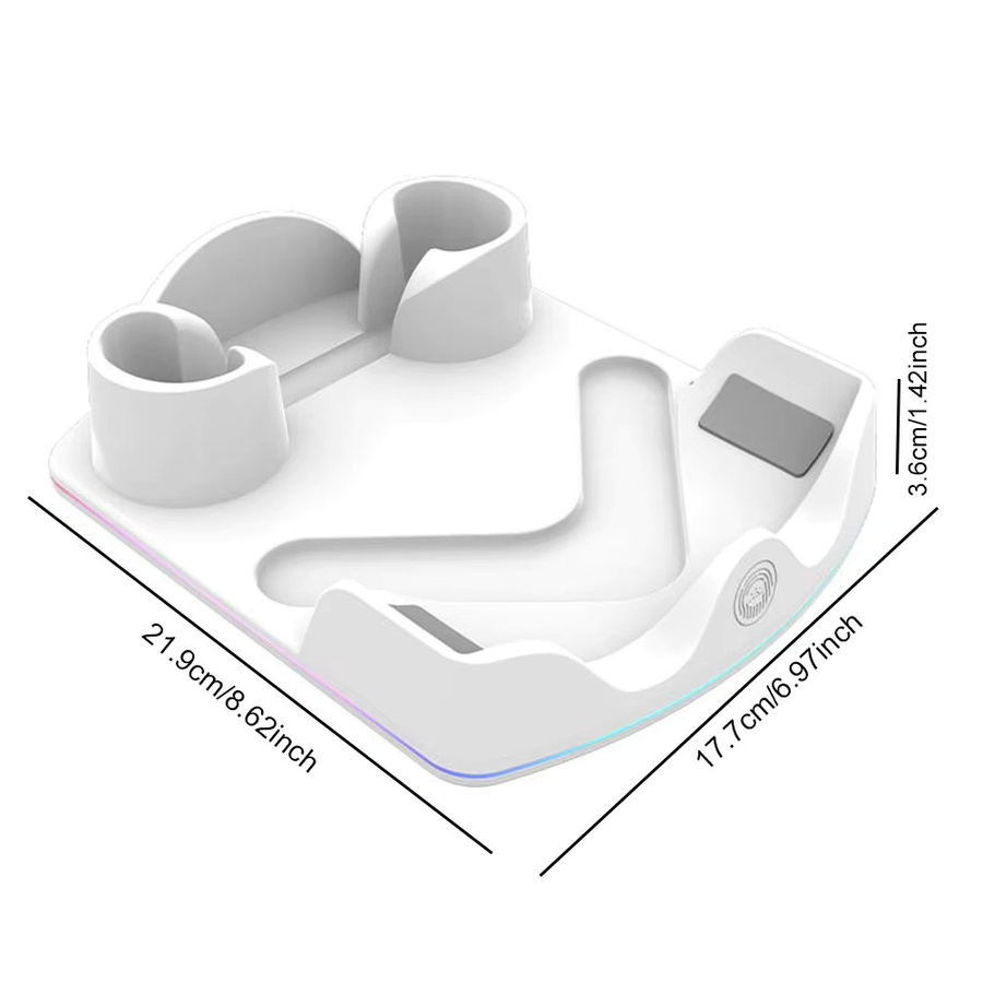 ALLOET Ladestation für Meta Quest 3S, 3 und 2 VR-Headset mit RGB-Licht und Controller-Halterung, Weiß - Bild 2