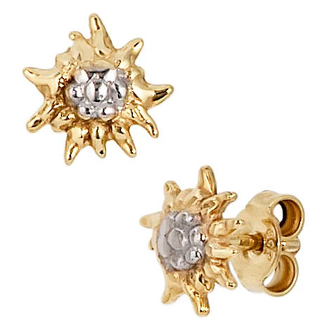 Colfem Ohrstecker Edelweiß, 333 Gelbgold, bicolor, Unisex - Bild 1