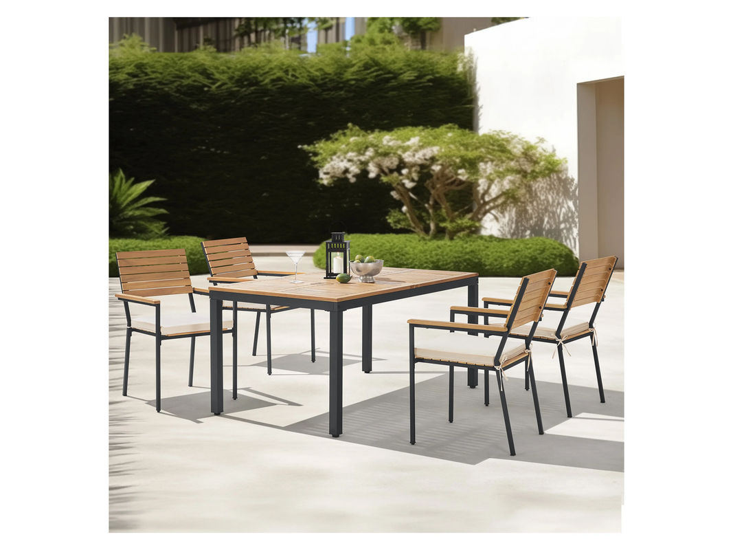 Juskys Gartengarnitur Rhodos aus Akazienholz in Braun und Schwarz, 5-teiliges Gartenmöbel Set mit Tisch und 4 Stühlen - Bild 2