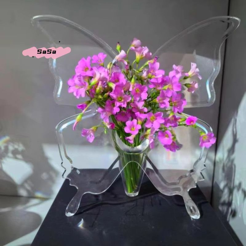 Dekorative Schmetterlings-Blumenvase aus Glas von YOWEI in Transparent für Schreibtisch und Zimmer - Bild 3