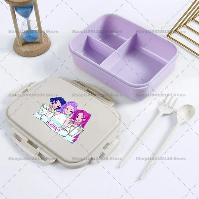 Yiran toy 1 Kpop Dämonenjäger Bento Lunchbox Kawaii Mädchen, lila, aus Kunststoff, auslaufsicher und luftdicht - Bild 1