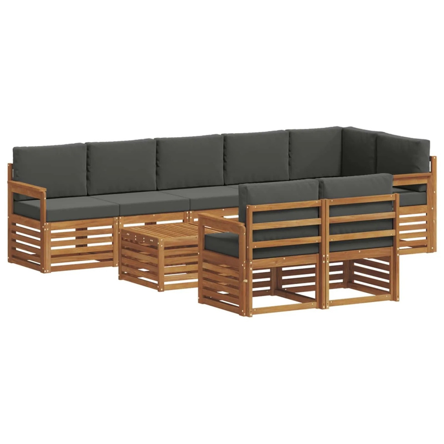 vidaXL Sofagarnitur 9-teilig aus Massivholz Akazie in Natur und Anthrazit mit Polsterkissen im U-Shape Design - Bild 2