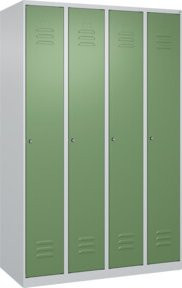 C+P Spind Classic PLUS Garderobenschrank mit 4 Abteilen, Stahl, Grau/Grün, H x B x T: 185 x 120 x 50 cm - Bild 1