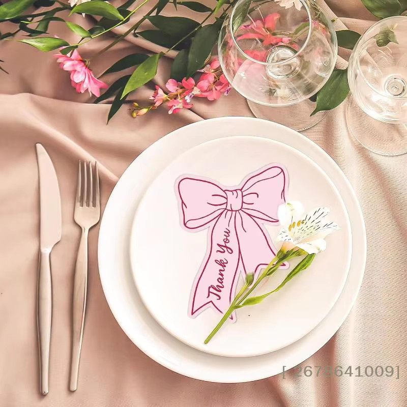 Mini-Dankeskarten mit Schleife in Pink, beschreibbare DIY Geschenk-Namenskarten aus Papier für Kindergeburtstage und Events - Bild 3