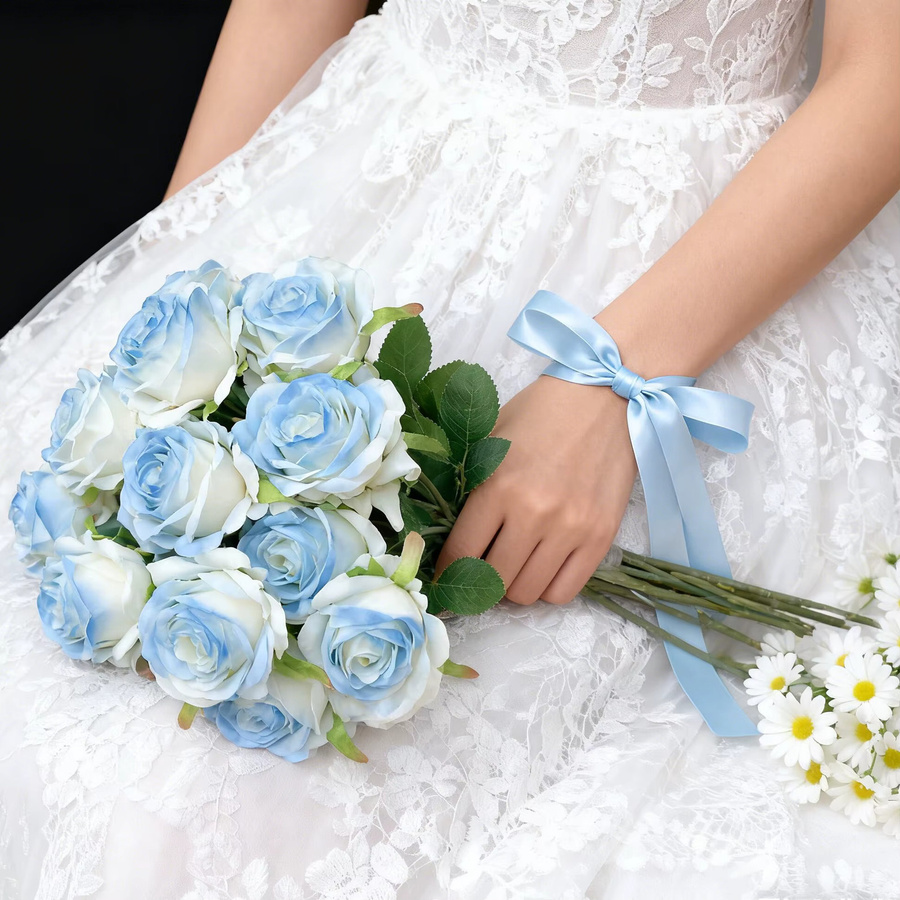 10 Stück künstliche blaue Rosen aus Seide für Hochzeiten, Valentinstag und DIY-Dekoration - Bild 3