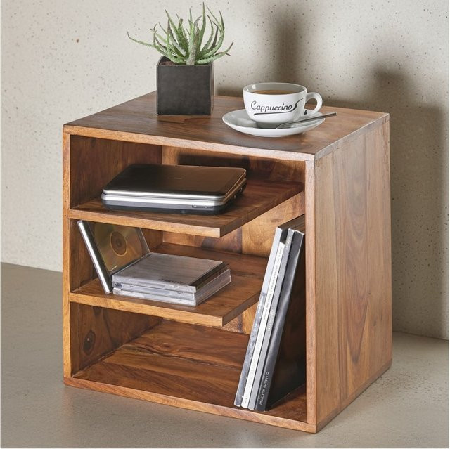 KADIMA DESIGN Beistelltisch aus Sheeshamholz in Braun mit 3 Ablageflächen, B/T/H: 43 x 43 x 30 cm - Bild 1