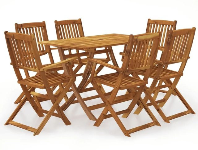 vidaXL 7-tlg Garten-Essgruppe Modell 6 aus geöltem Akazienholz in Braun mit klappbarer Tischplatte - Bild 1