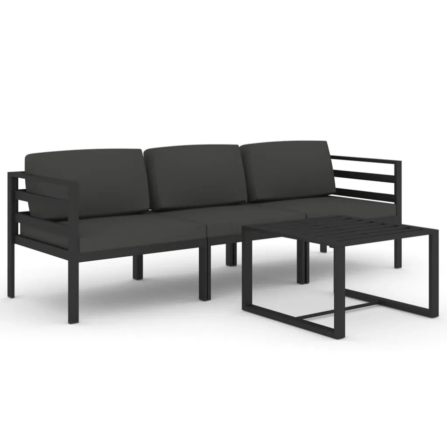 vidaXL 4-tlg Garten-Lounge-Set aus pulverbeschichtetem Aluminium in Anthrazit mit Polsterkissen und Tisch - Bild 2