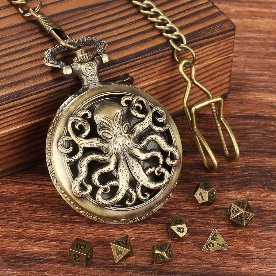 YISUYA Mini DND Würfelset, Oktopus Taschenuhr Shell Case, 7-teiliges Set, Metall, Zubehör - Bild 2
