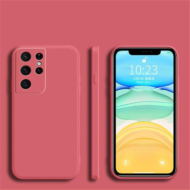 Stoßfeste Flüssigsilikonhülle für Samsung Galaxy S23 S22 S21 S20 FE Plus Note 10 20 Ultra A32 A42 A52S A73 A53 A13 in Pink Transparent - Bild 1
