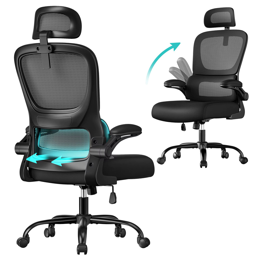 Ergonomischer SONGMICS Bürostuhl in Schwarz mit Kopfstütze und Armlehnen für dein Home-Office - Bild 2