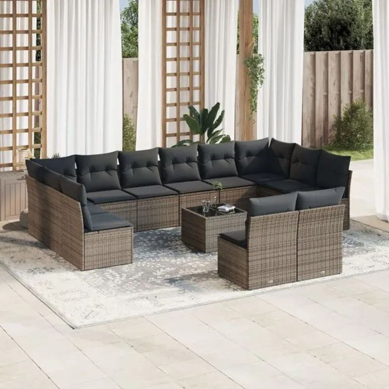Vidaxl 13-tlg. Garten-Sofagarnitur aus Polyrattan mit Kissen in Grau Anthrazit - Bild 1