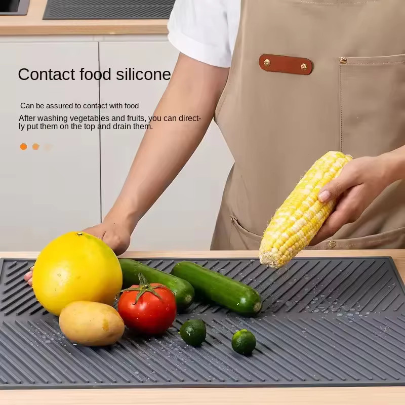 HOCOSHINE Silikon Ablaufmatte für Küche und Geschirr, grau, rutschfest, rechteckig - Bild 4