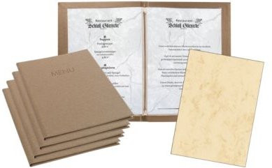 Sigel Sparset Speisekartenmappen mit 10 Transparenthüllen und 50 Motivpapieren Marmor in Beige - Bild 1