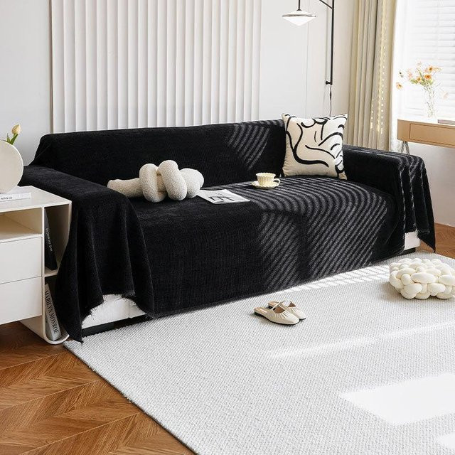 Super Six Chenille Sofa Handtuch Schwarz, beidseitig verwendbare Couchdecke für L-förmige Sofas, Breite: 180 cm, Tiefe: 90 cm - Bild 1