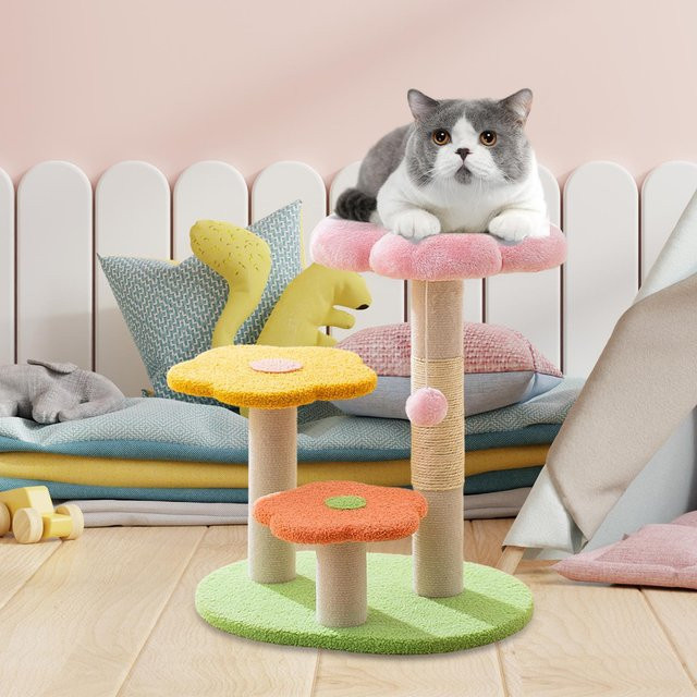 Var Vogue Blumen-Kratzbaum mit 3 Etagen in Rosa und Multicolour für Katzen - Bild 1