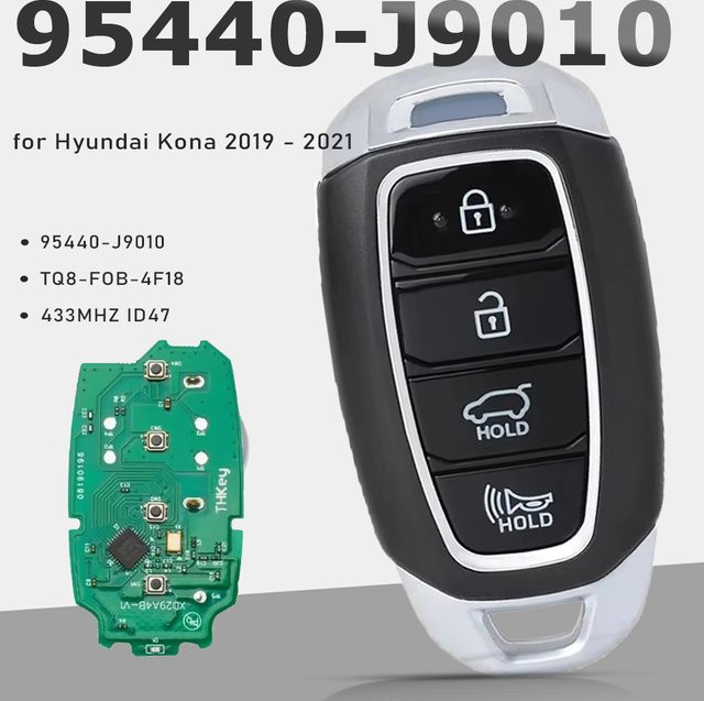 KEYECU Smart Keyless Go Remote Key für Hyundai Kona 2019-2021, 433 MHz ID47 Chip, 4 Tasten, Schwarz - Bild 1