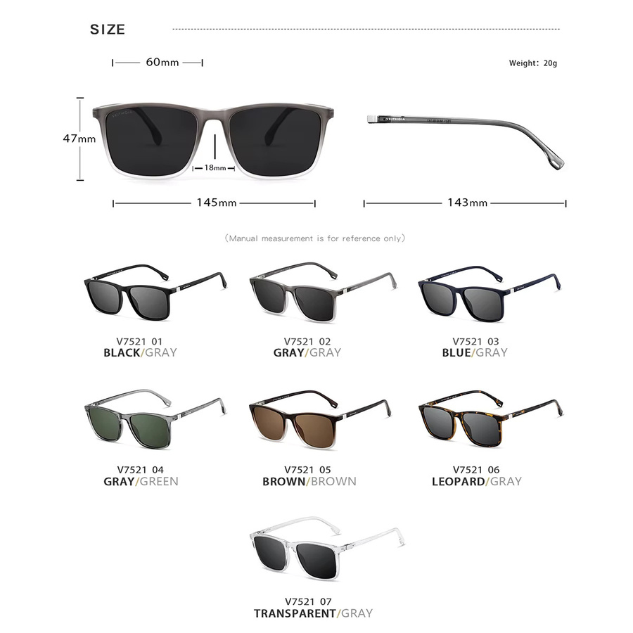 VEITHDIA 7521 Sonnenbrille, Unisex, Vollrand, Square, TR90, polarisiert - Bild 5