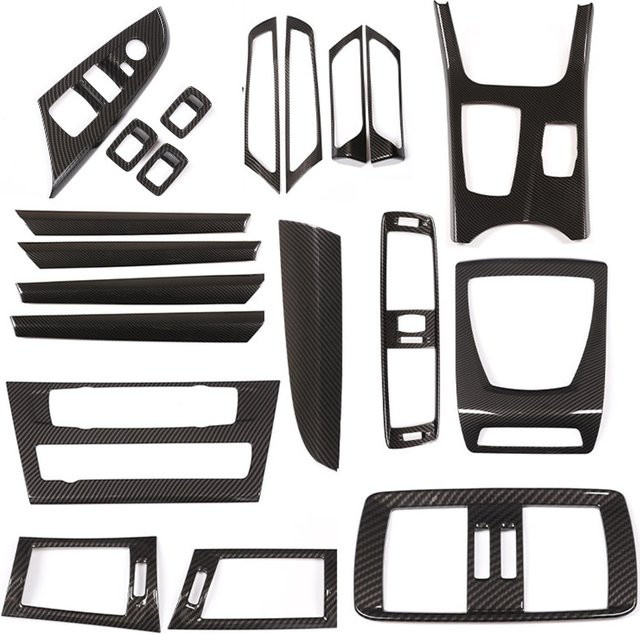OWNTYCAR Carbon Faser Zubehör Set für BMW X3 X4 F25 F26 2011-2017, Interieur Dekorelemente für Mittelkonsole, Lenkrad und Tür in Schwarz - Bild 1