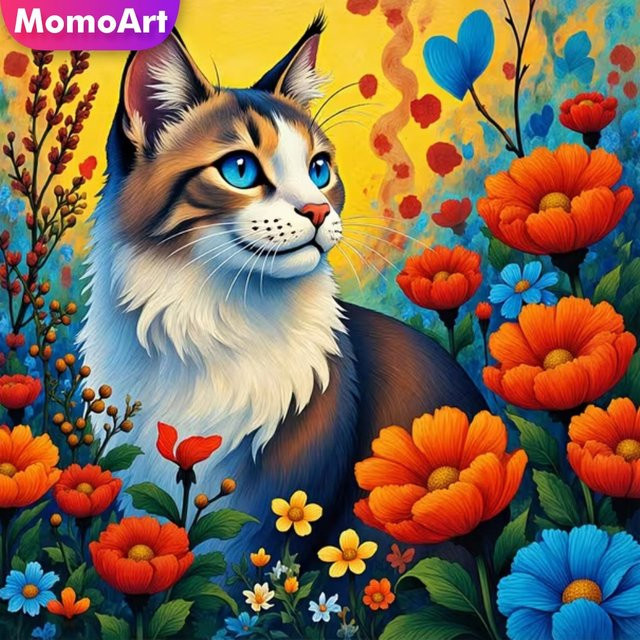 Momoart DIY Diamantmalerei Set Katze mit Blumenmuster, Multicolour, B/H: 20 x 20 cm - Bild 1