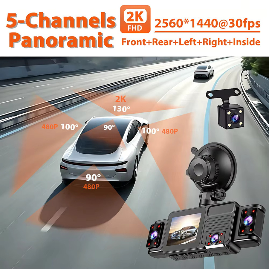 GMAIPOP 5-Kanal Auto-Dashcam mit 360 Grad Panorama-Aufnahme, 2K HD WLAN Auto-DVR, 24/7 Parküberwachung, Nachtsicht, G-Sensor und Schleifenaufzeichnung in Schwarz - Bild 3