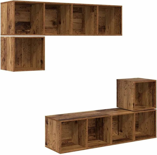 vidaXL TV-Schrank-Set 4-teilig aus Holzwerkstoff in Braun, modern, B/T/H: 37 x 37 x 37 cm und 37 x 37 x 142,5 cm - Bild 1